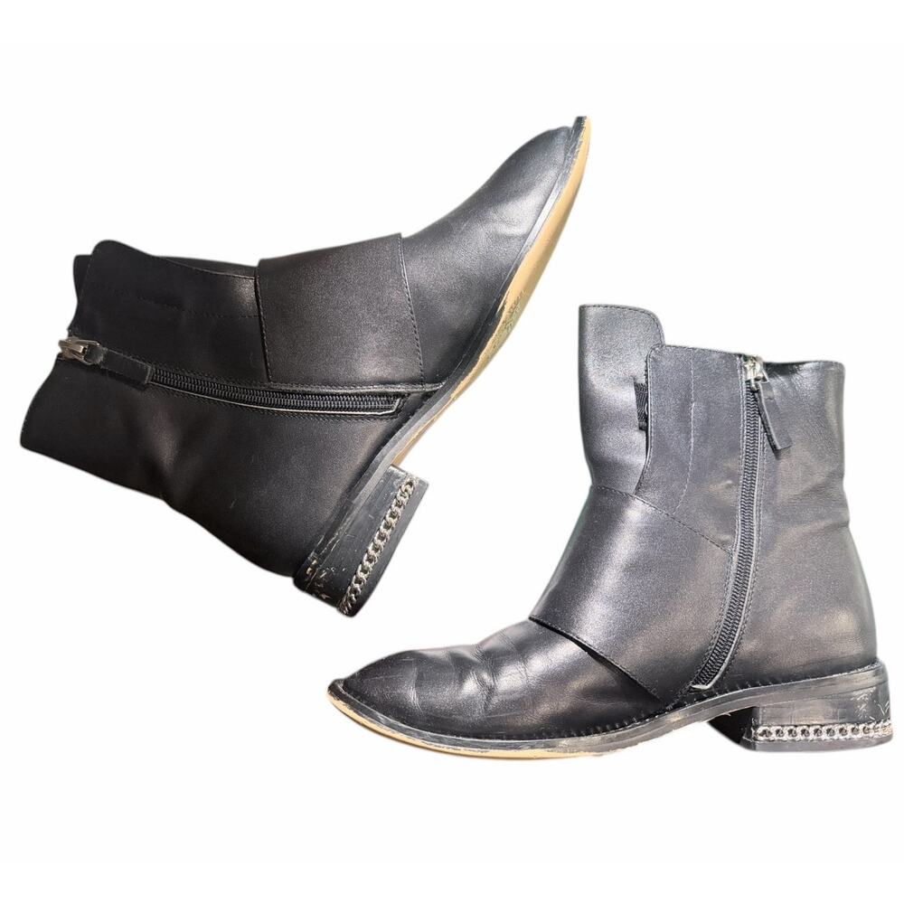 Givenchy Leather Monk Strap Ankle Boots Chain Size 38 Black Silver Minimal City - Picture 7 of 16